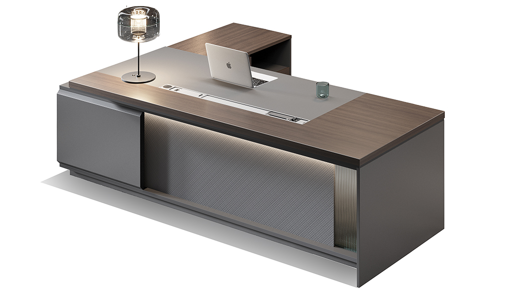‘Nexa’ 8.5 Ft. Office Desk In Pari Walnut & Leather