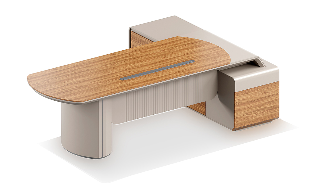 ‘Swan’ 8.5 Feet Office Desk In Golden Sandalwood