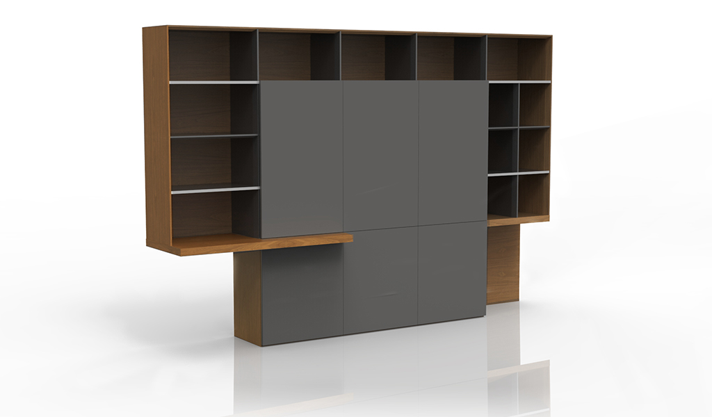‘Aulenti’ 11 Ft Display Cabinet In Walnut Veneer & Leather