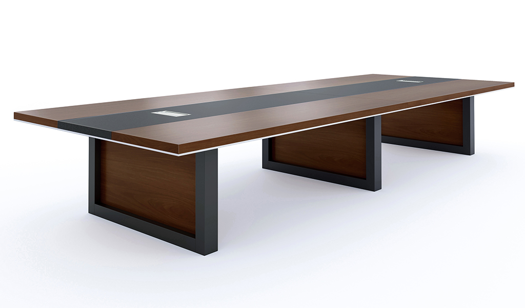 ‘Lexon’ 16 Feet Boardroom Table In Walnut Veneer & Leather