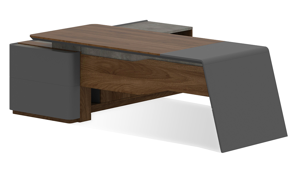 ‘Inspira’ 8.5 Feet Walnut Office Desk With Side Cabinet