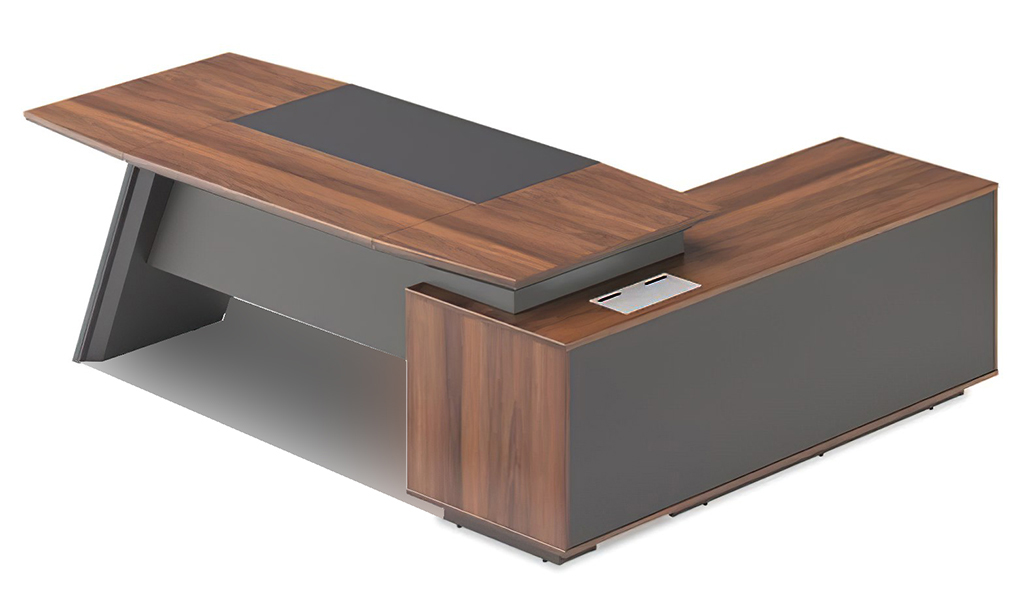 ‘Maxima’ 7 Feet Walnut & Leather Desk With Slanted Leg