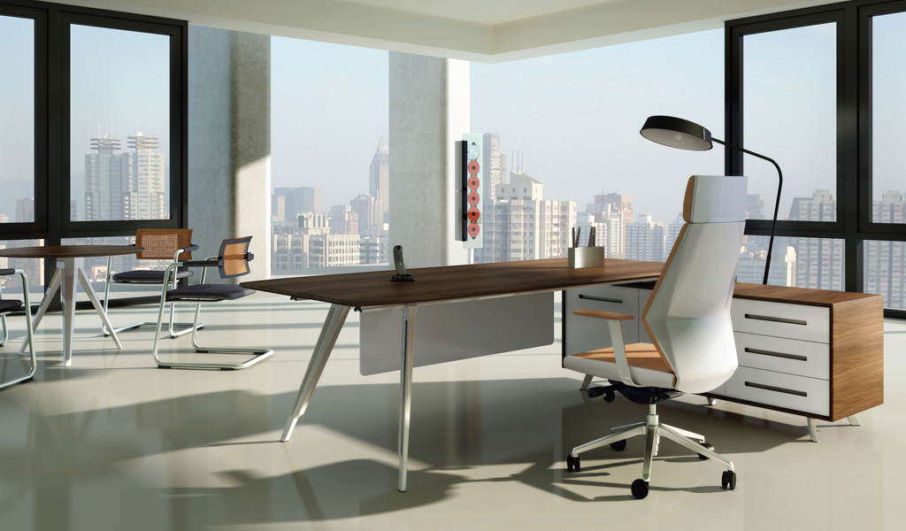 ‘Kross’ 6.5 Ft. Office Table In Rich Walnut Veneer
