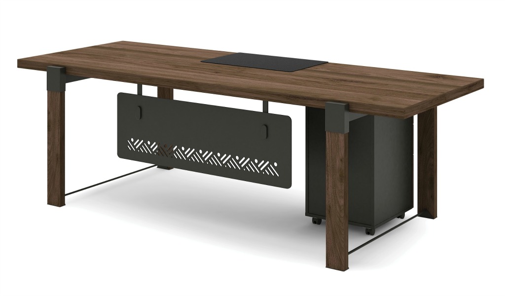 ‘Loft’ 7 Feet Desk With Mobile Pedestal In Walnut