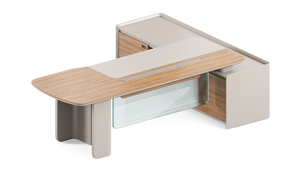 ‘Swan’ 9 Feet Office Desk In Golden Sandalwood