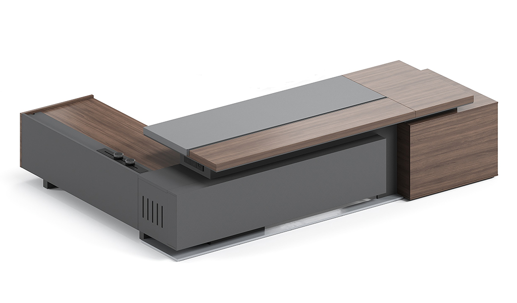 ‘Nexa’ 10 Ft. Office Desk In Pari Walnut & Leather