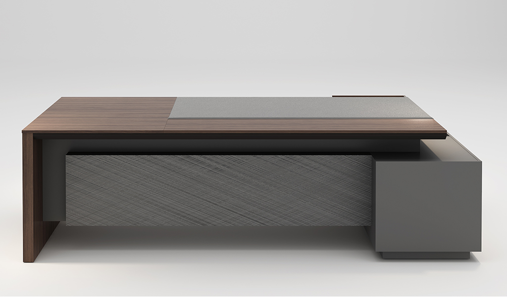 ‘Nexa’ 8 Ft. Office Desk In Pari Walnut & Leather