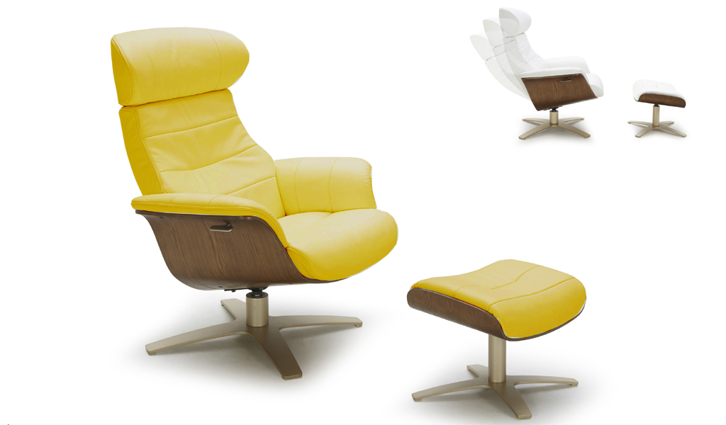 ‘Karma’ Recliner Chair In Mustard Yellow Leather