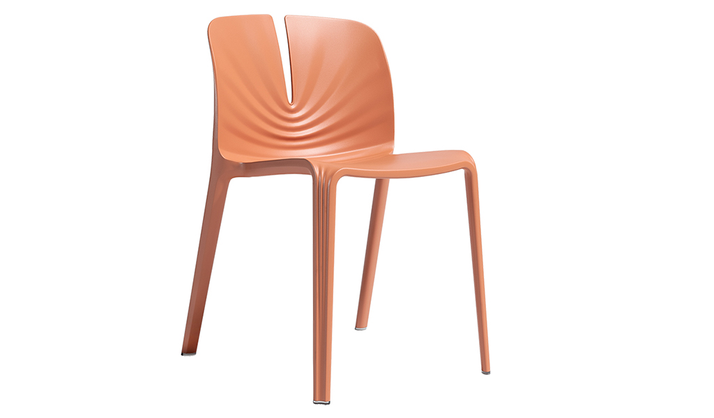 ‘Plis’ Stackable Plastic Chair In Coral Red