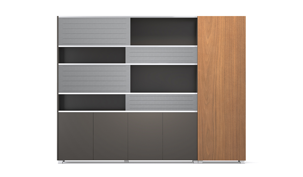 ‘Varna’ 8 Ft Office Cabinet In Walnut Veneer & Lacquer