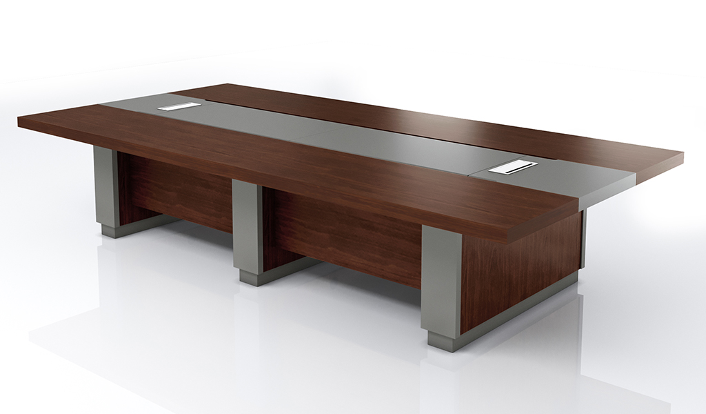 ‘Larry’ 12 Ft Meeting Table In Mountain Grain Walnut & Leather