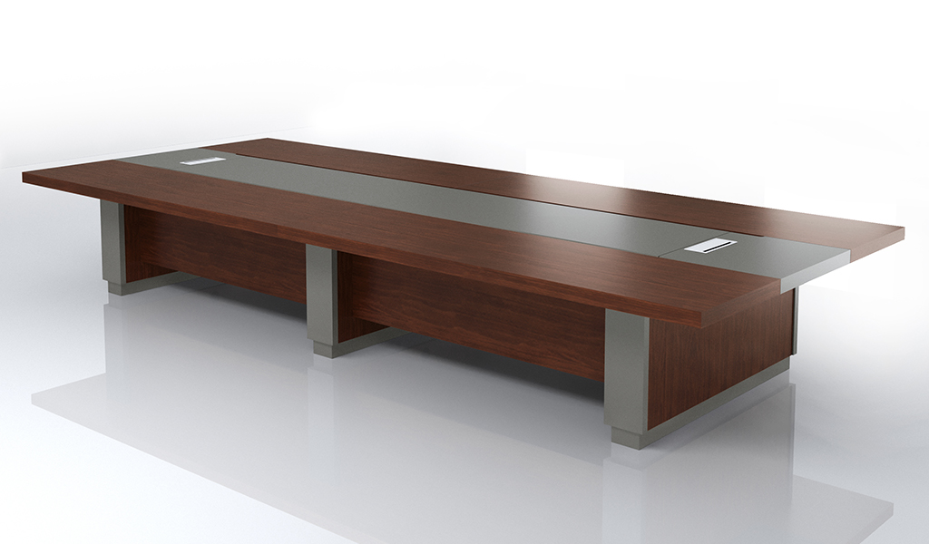 ‘Larry’ 16 Ft Meeting Table In Mountain Grain Walnut & Leather