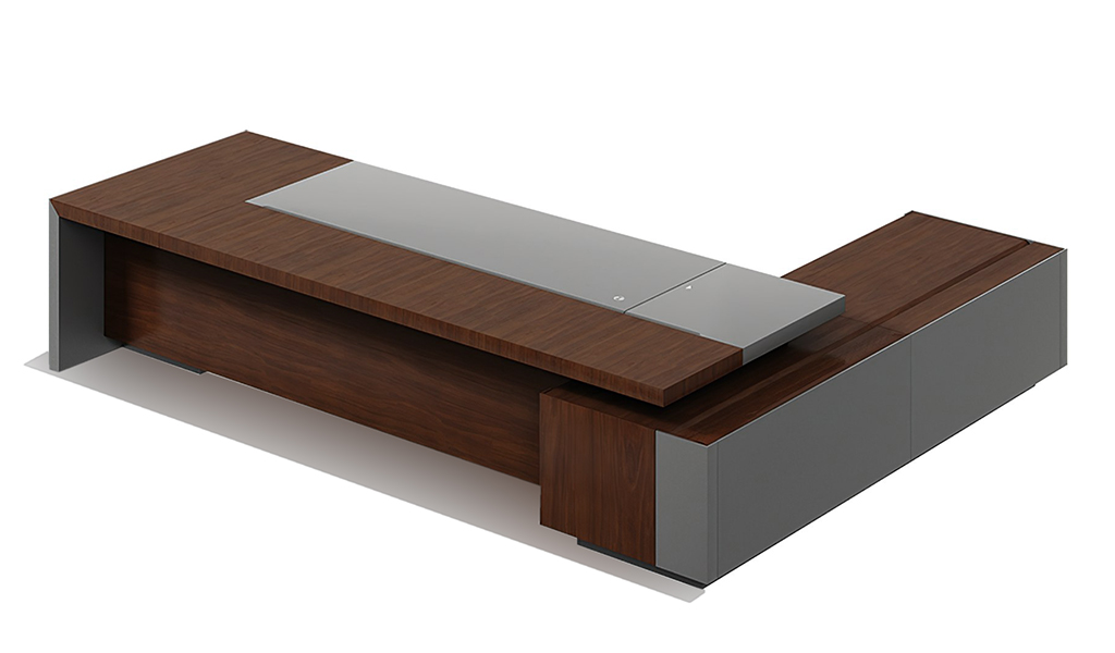 ‘Larry’ 11 Ft Luxury Desk In Walnut Veneer & Leather