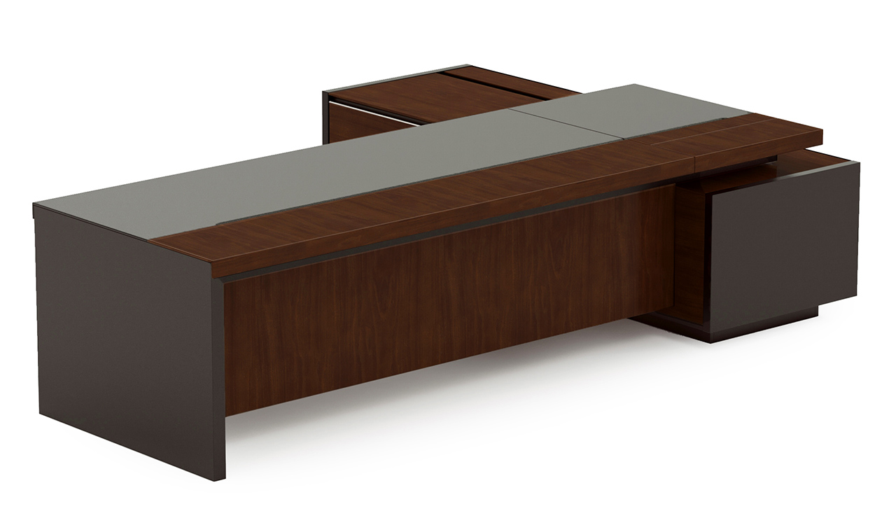 ‘Larry’ 9 Ft Office Desk In Mountain Grain Walnut & Leather