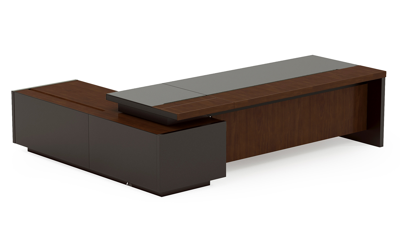 ‘Larry’ 10 Ft Office Desk In Mountain Grain Walnut & Leather