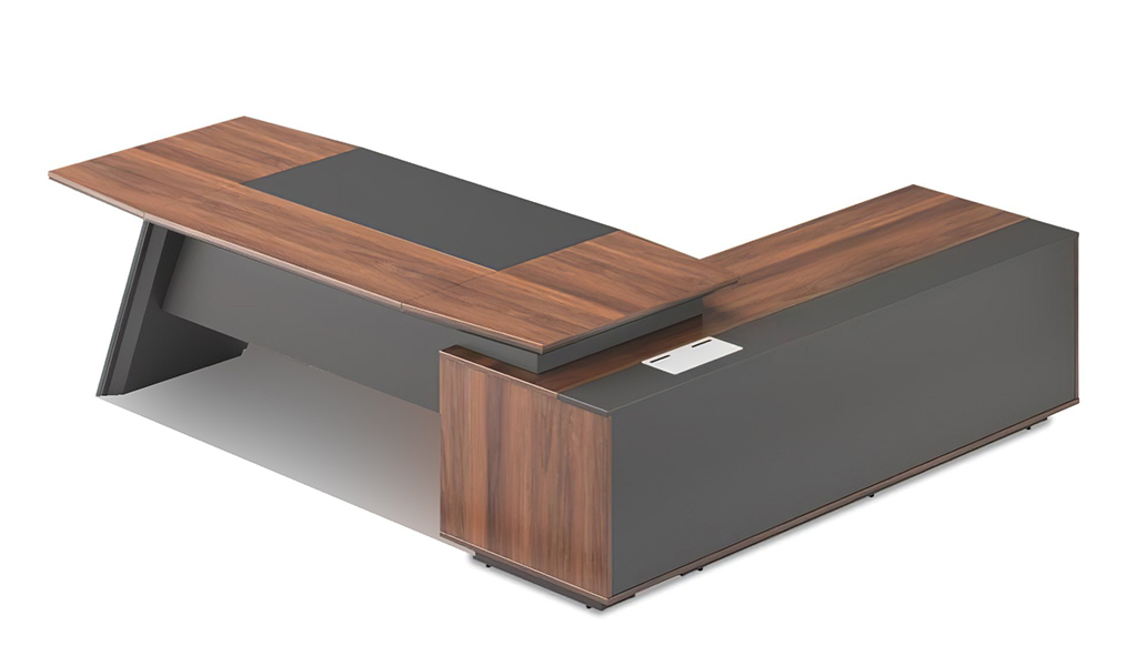 ‘Maxima’ 8.5 Ft. Walnut & Leather Desk With Slanted Leg