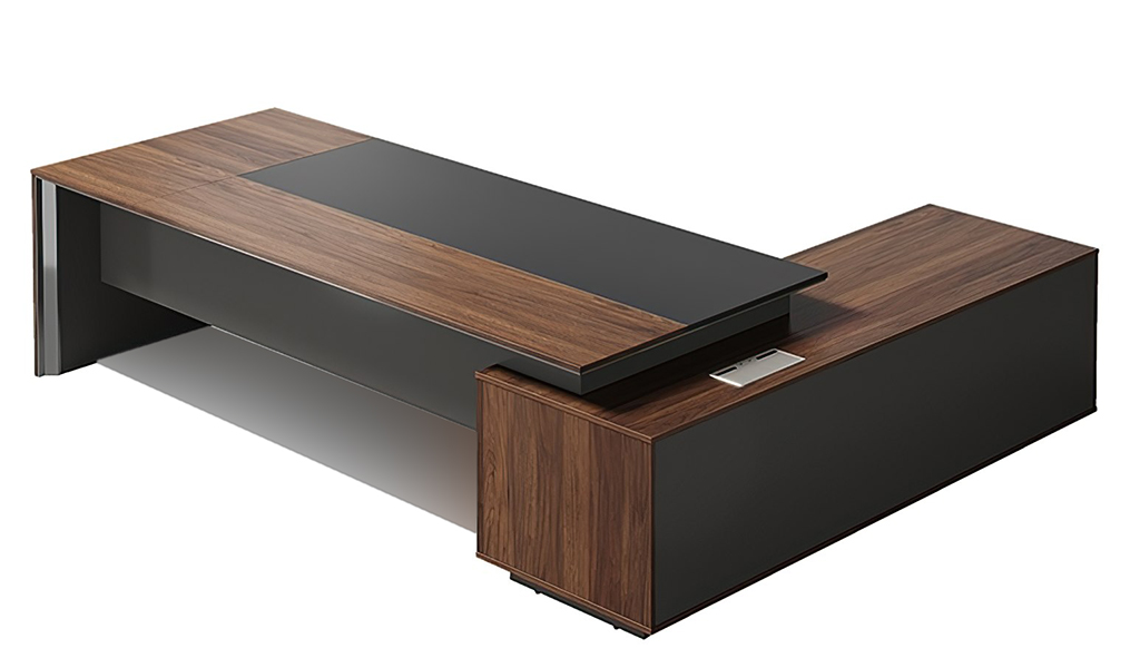 ‘Maxima’ 10 Ft. Office Desk In Warm Walnut & Leather