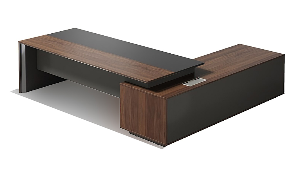 ‘Maxima’ 8.5 Ft. Office Desk In Warm Walnut & Leather