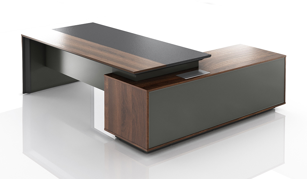 ‘Maxima’ 7.5 Ft. Office Desk In Warm Walnut & Leather