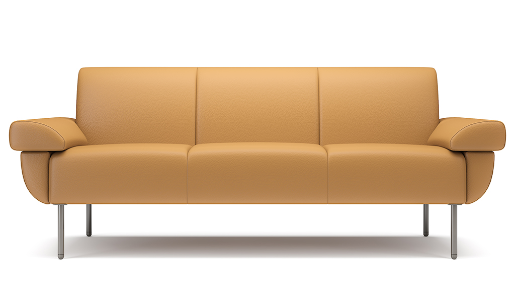 ‘Fleur-T’ Three Seater Leather Sofa With Reclined Armrests