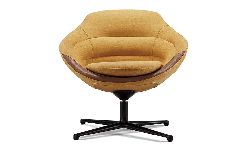 ‘D Series’ Revolving Lounge Chair In Yellow Fabric