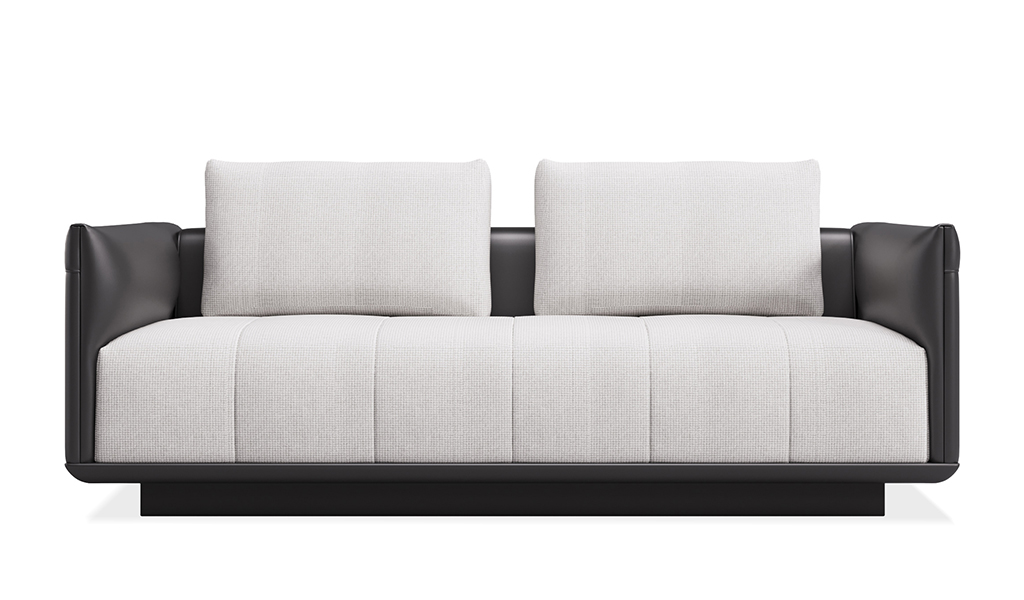 ‘Taurus-B’ Three Seater Sofa In Black PU Leather & Fabric
