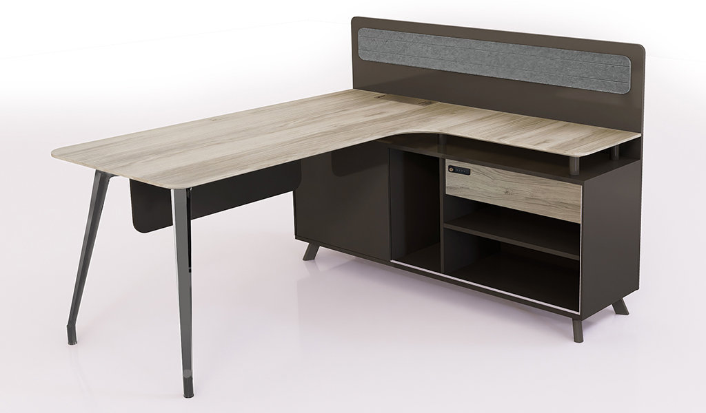 ‘Varna’ 5.5 Feet Gray Oak Office Desk With Side Screen