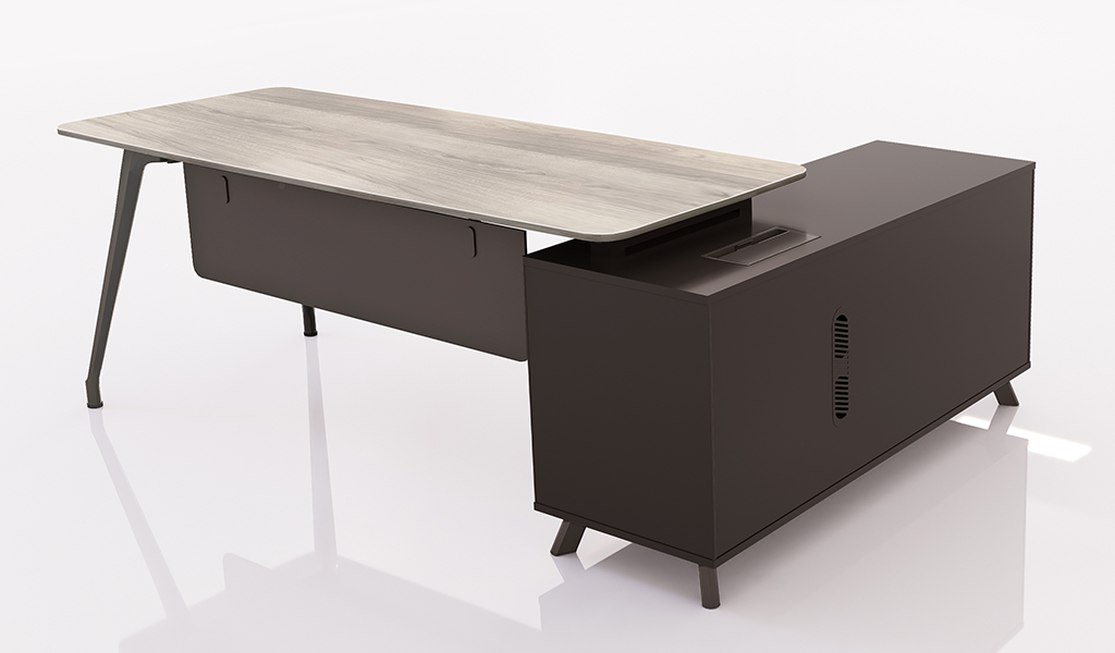 ‘Varna’ 6.5 Feet Office Desk In Gray Oak Finish