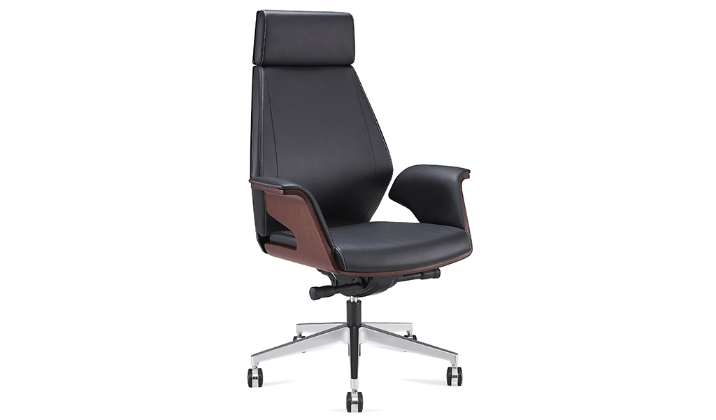 ‘Coupe’ Black Leather Office Chair With Headrest