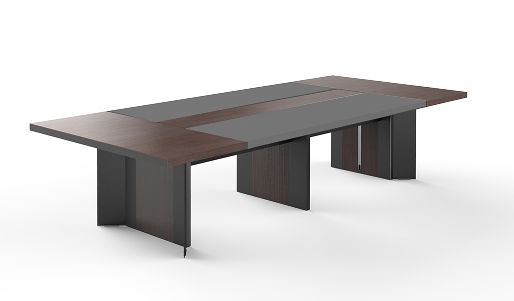 ‘Larry’ 11 Feet Boardroom Table in Walnut And Leather