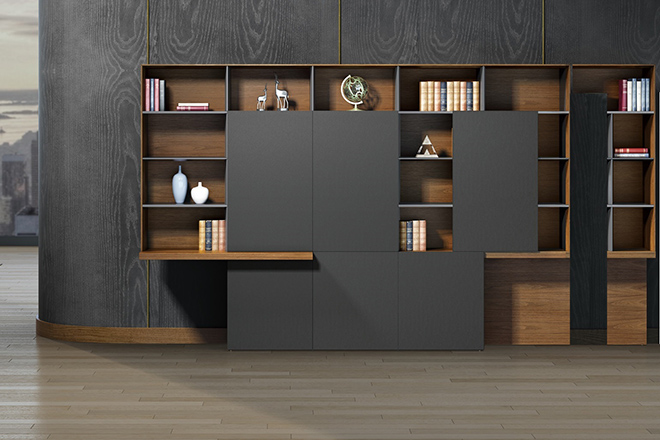 Aulenti 13 Feet Display Cabinet In Walnut Veneer